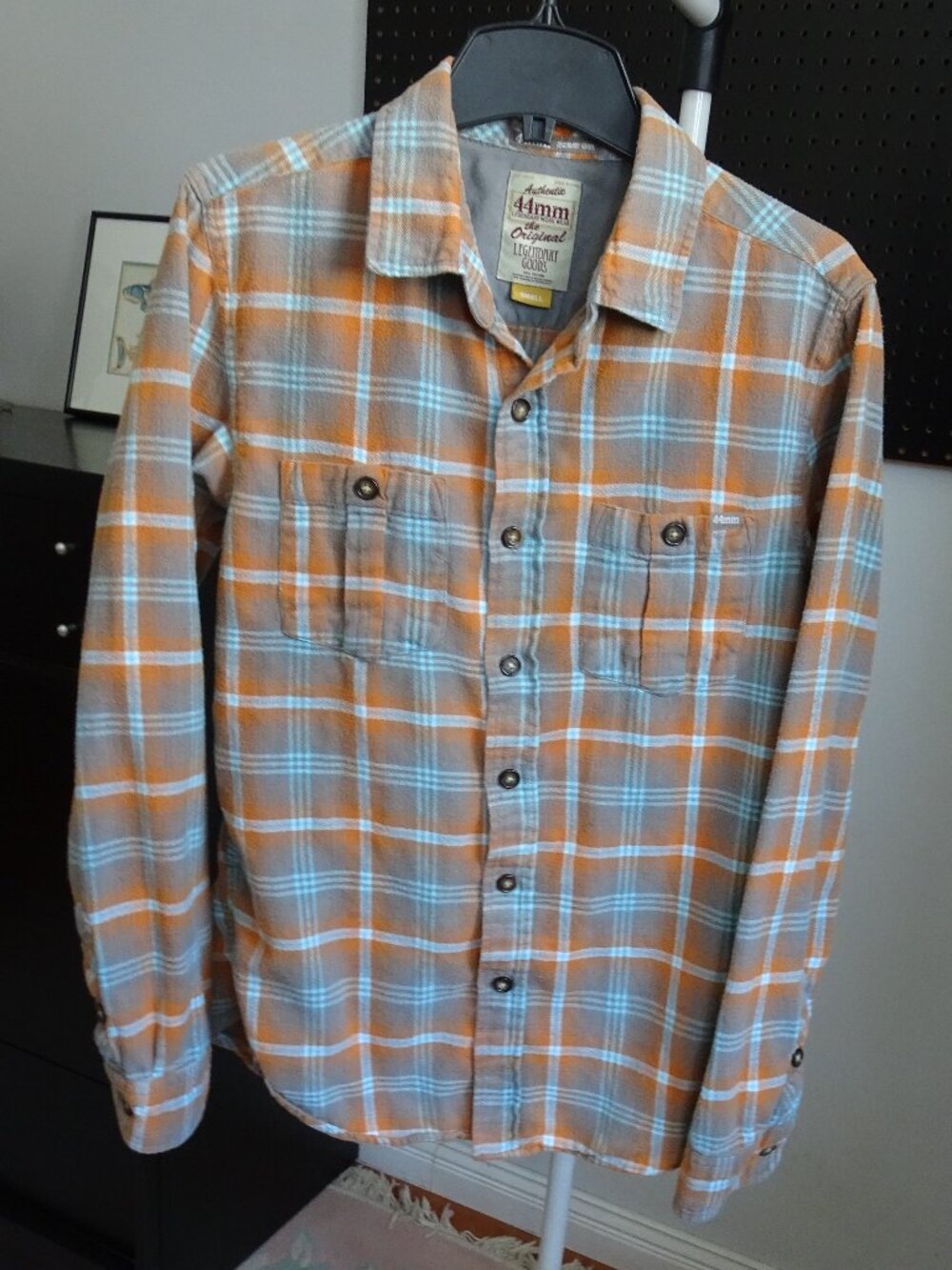 44mm women's flannel shirt size S button down checked plaid cotton